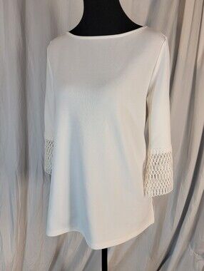 Ann Taylor Women’s Creamy White Boatneck Top with Lace Bell Sleeves